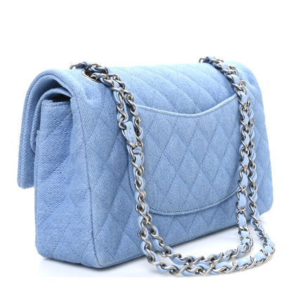 Chanel Denim Quilted Medium Double Flap Light Blue 2 of 9