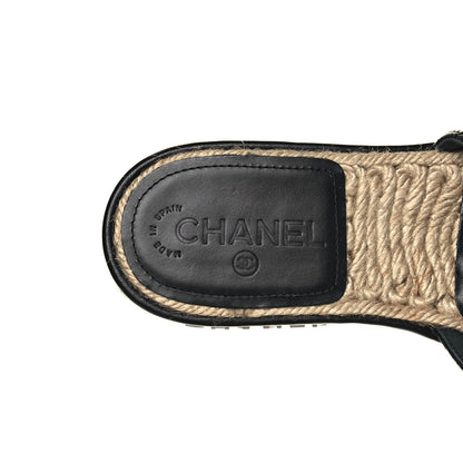 Chanel Lambskin Quilted CC Espadrille Slip On Sandals 38 Black 7 of 10