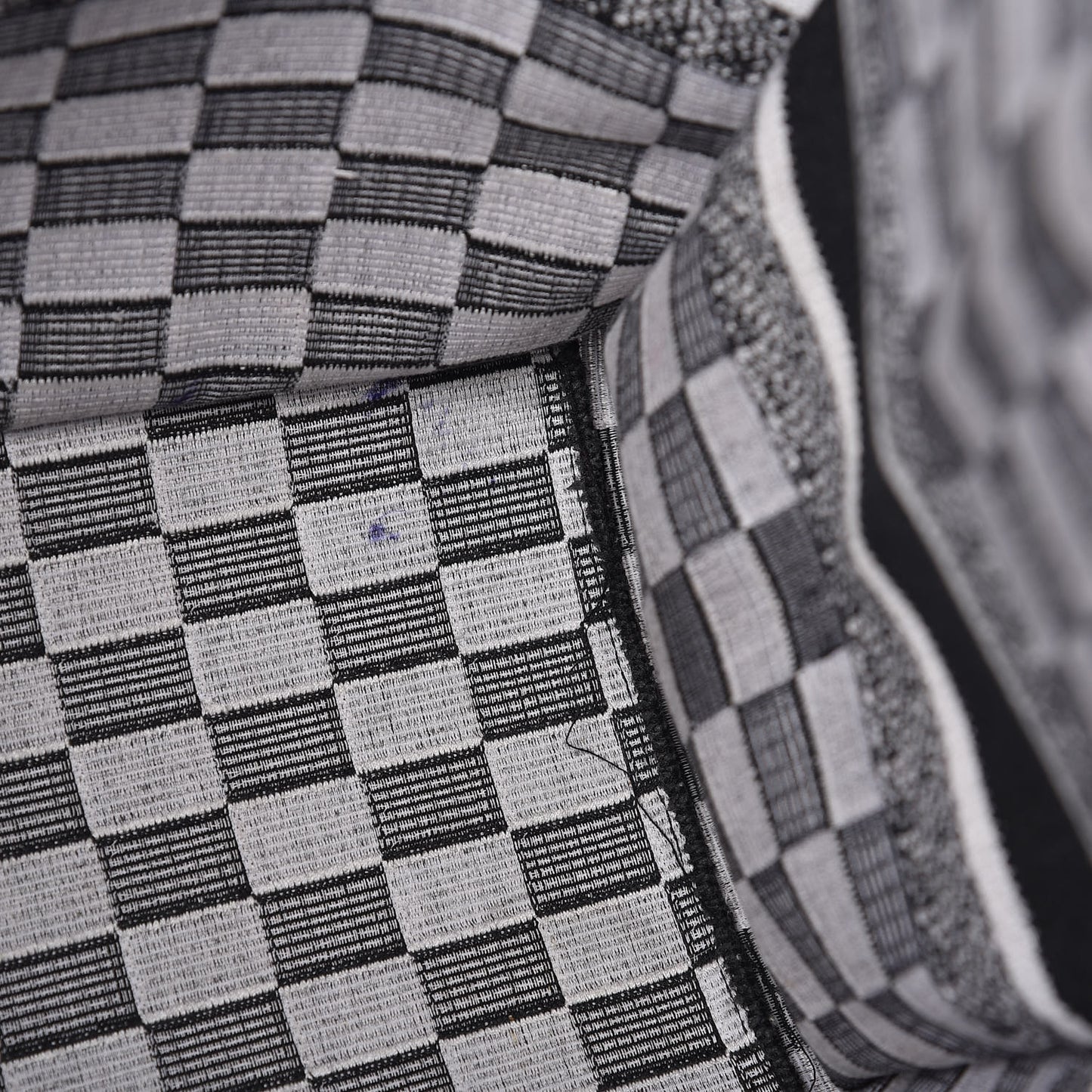 Canvas Embroidered Checkered Book Tote Black White