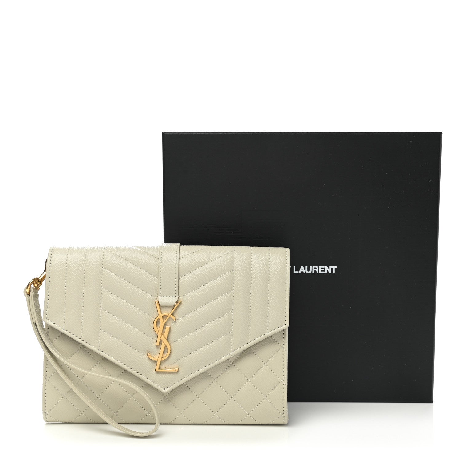 Saint Laurent Grain De Poudre Textured Mixed Matelasse Triquilt Monogram Clutch Blanc Vintage 8 of 8