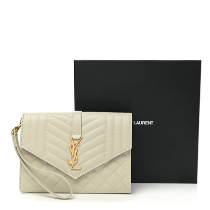 Saint Laurent Grain De Poudre Textured Mixed Matelasse Triquilt Monogram Clutch Blanc Vintage 8 of 8
