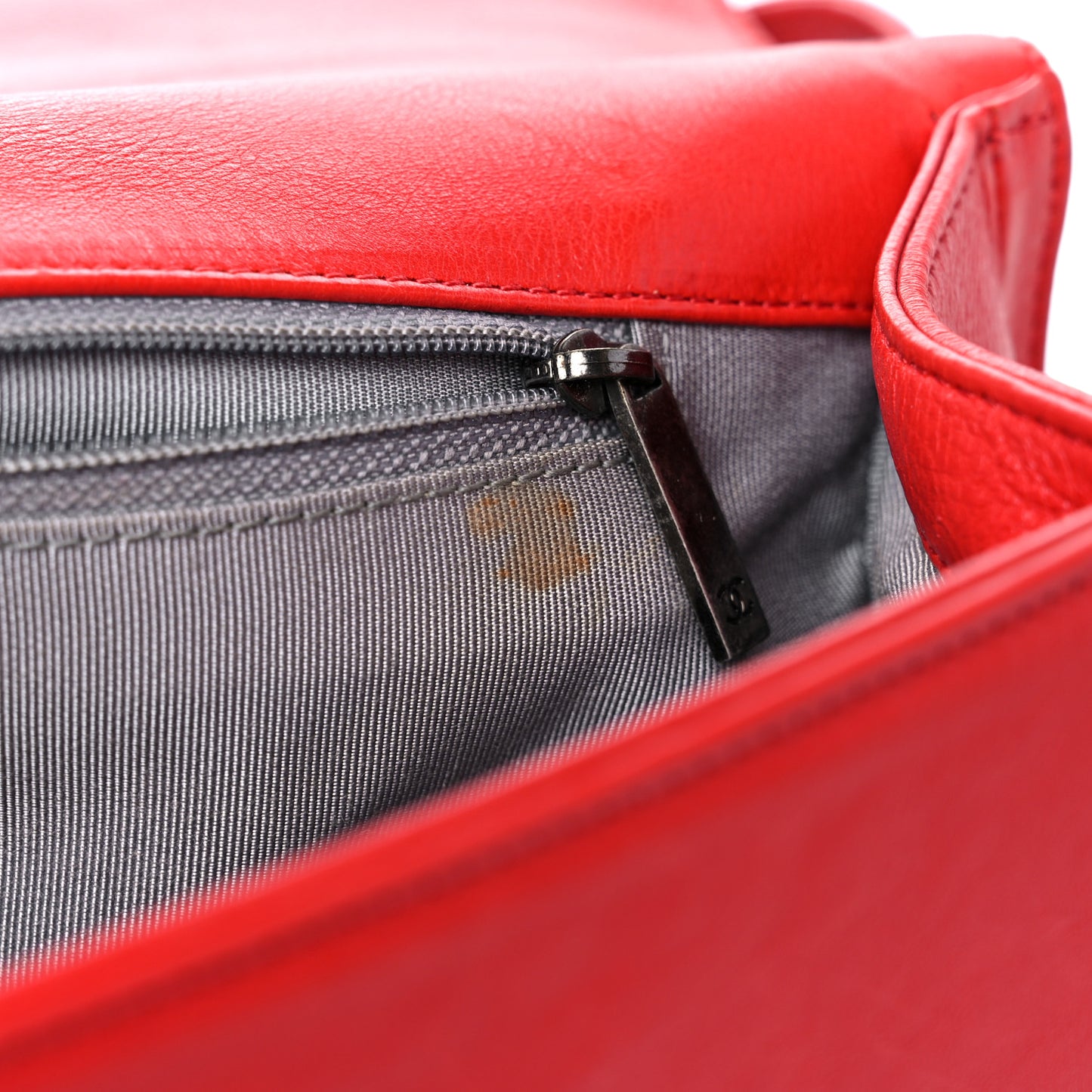 Calfskin Quilted Double Stitch Large Boy Flap Red
