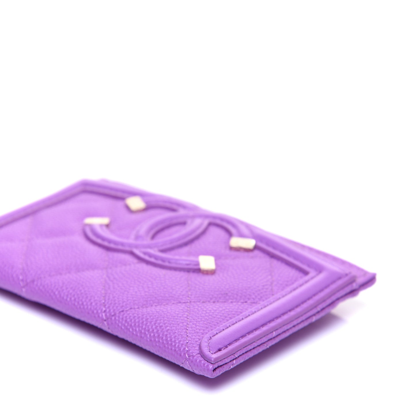Caviar Quilted Filigree Card Holder Purple