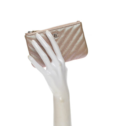 Chanel Metallic Caviar Chevron Quilted Small Cosmetic Case Light Gold 2 of 7