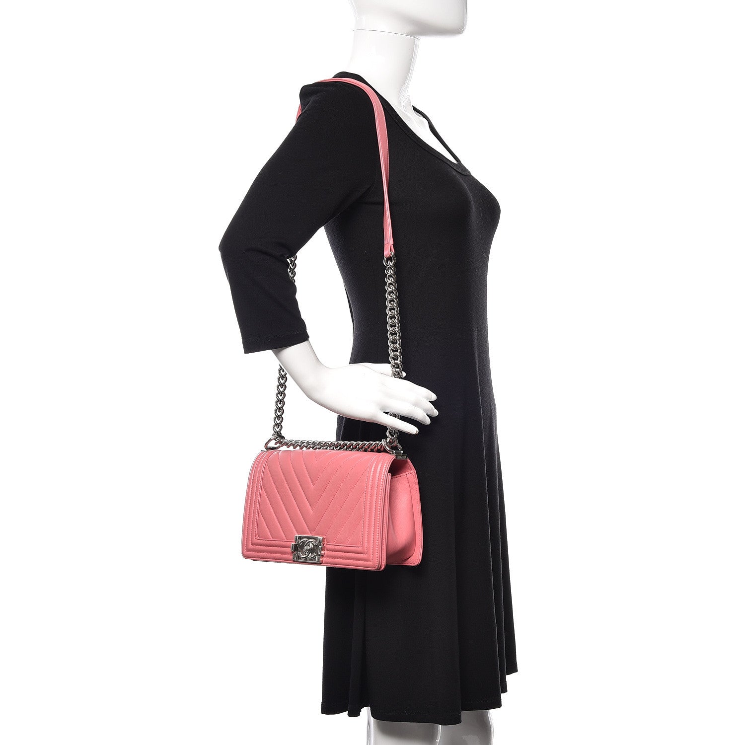 Chanel Calfskin Chevron Quilted Medium Boy Flap Pink 2 of 11