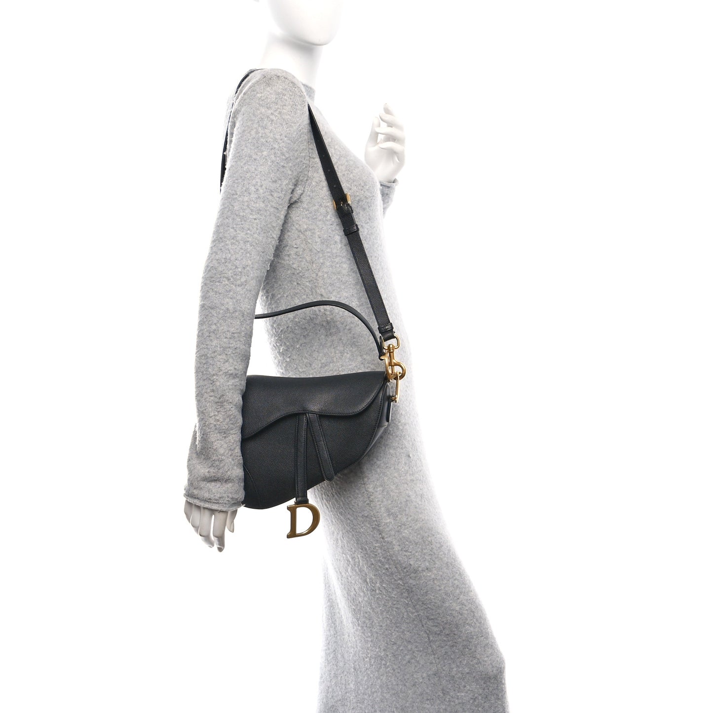 Grained Calfskin Saddle Bag With Strap Black