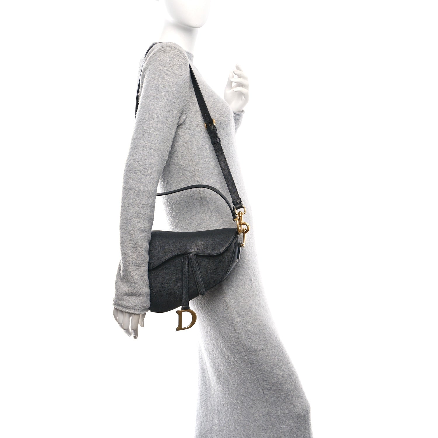 Christian Dior Grained Calfskin Saddle Bag With Strap Black 2 of 16