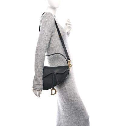 Christian Dior Grained Calfskin Saddle Bag With Strap Black 2 of 16