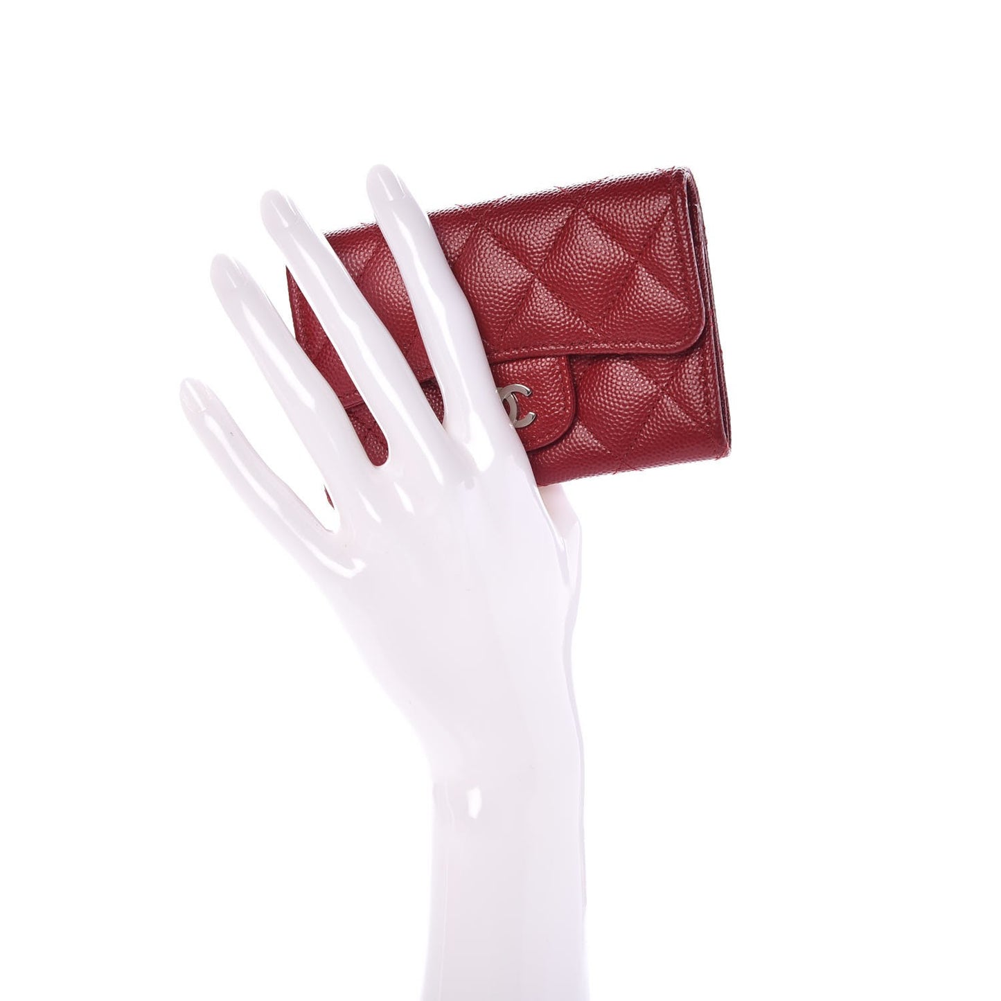 Caviar Quilted Flap Card Holder Dark Red