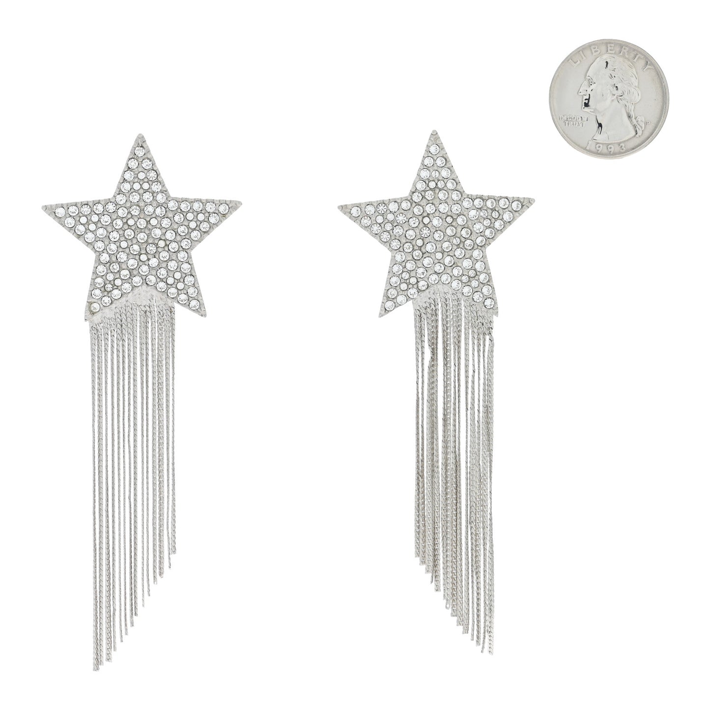 Crystal Shooting Star Fringe Clip On Earrings Silver