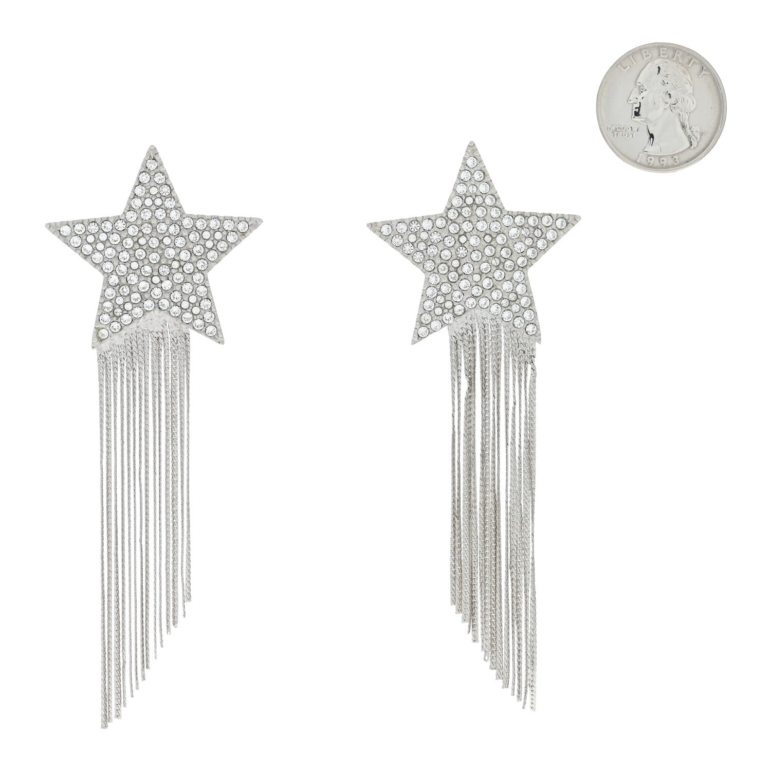 Saint Laurent Crystal Shooting Star Fringe Clip On Earrings Silver 2 of 4