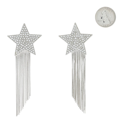 Saint Laurent Crystal Shooting Star Fringe Clip On Earrings Silver 2 of 4