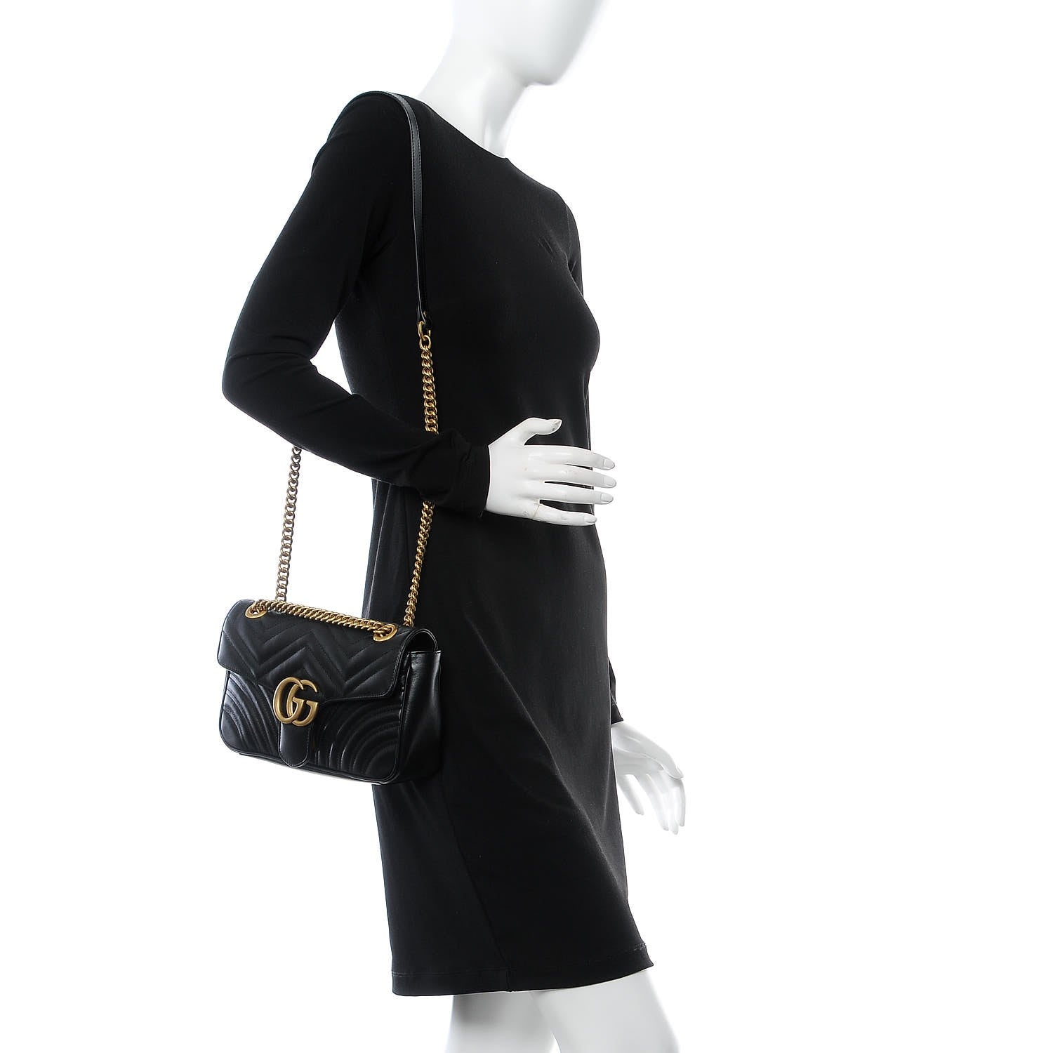 Gucci Calfskin Matelasse Small GG Marmont Shoulder Bag Black 2 of 7