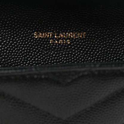 Saint Laurent Grain De Poudre Matelasse Chevron Small Monogram Envelope Wallet Black 6 of 8