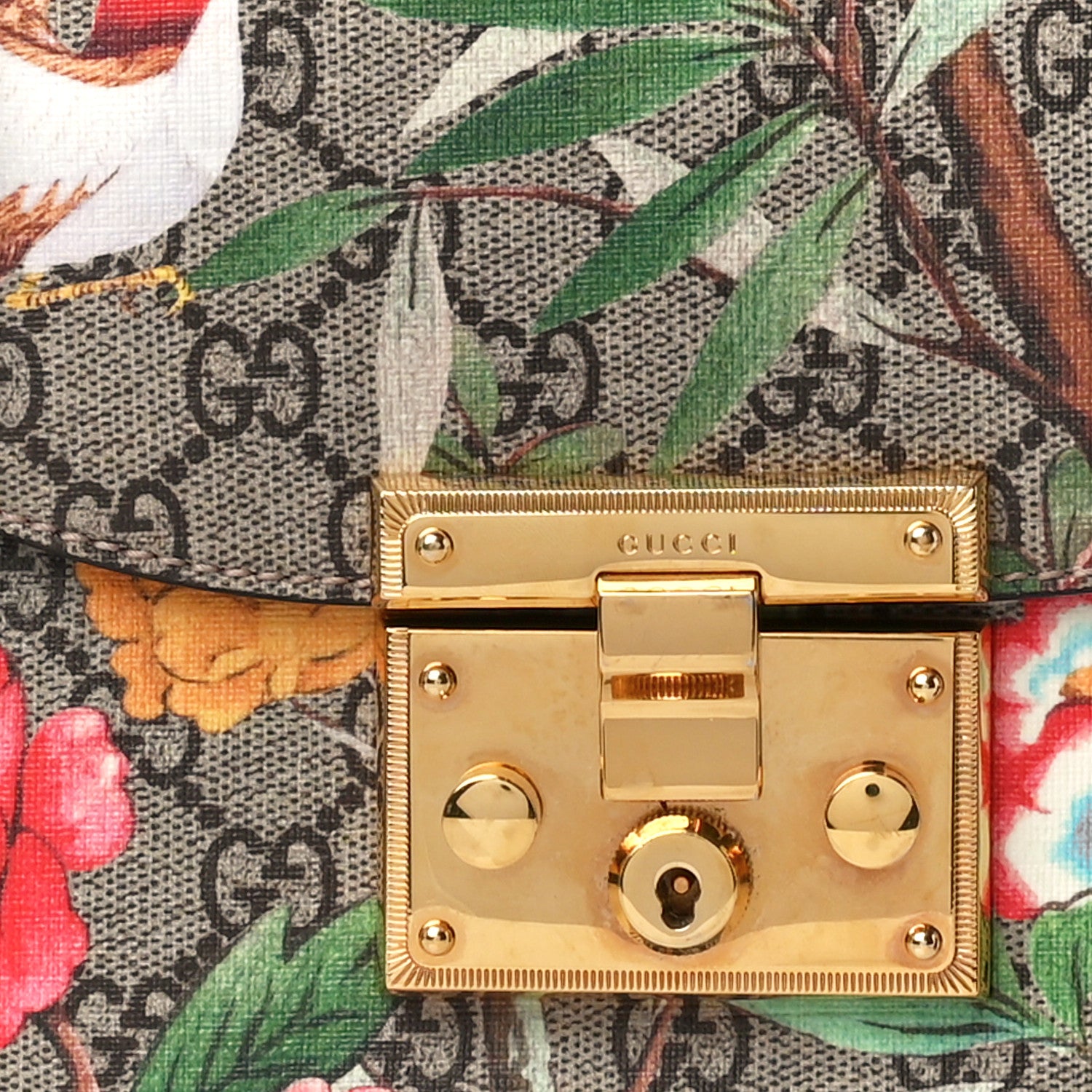 Gucci GG Supreme Monogram Tian Web Medium Padlock Messenger Shoulder Bag Beige Multicolor New Acero 10 of 12
