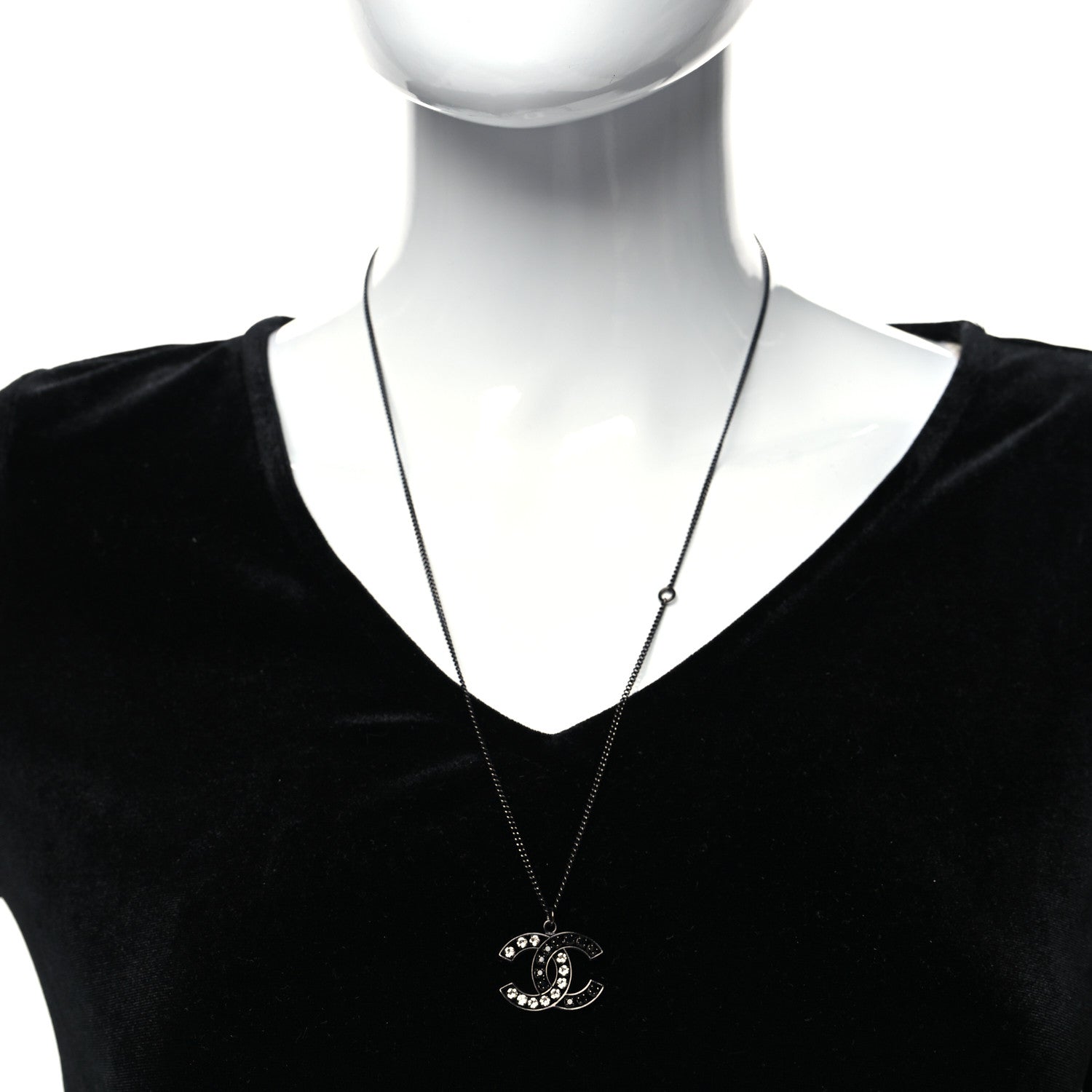 Chanel Ruthenium Crystal CC Necklace Black 2 of 5