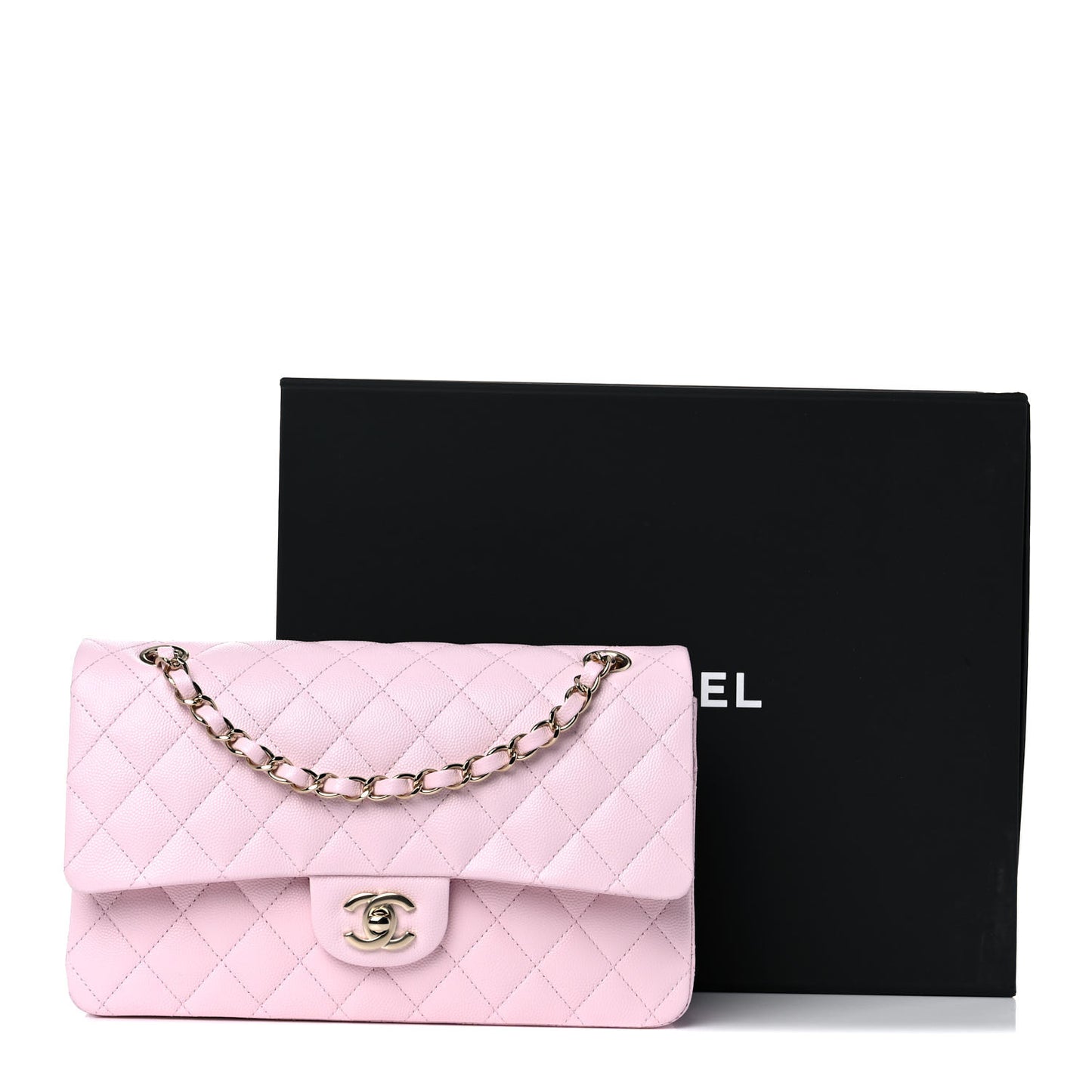 Caviar Quilted Medium Double Flap Light Pink