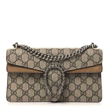 Gucci GG Supreme Monogram Suede Crystal Small Dionysus Shoulder Bag Beige Ebony Taupe 1 of 11