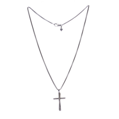 David Yurman Sterling Silver 14K White Gold Diamond 35mm Crossover Cross Necklace 3 of 7