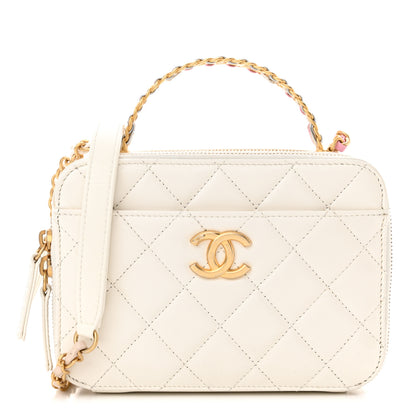 Chanel Shiny Calfskin Quilted Top Handle Vanity Case White 1 of 13