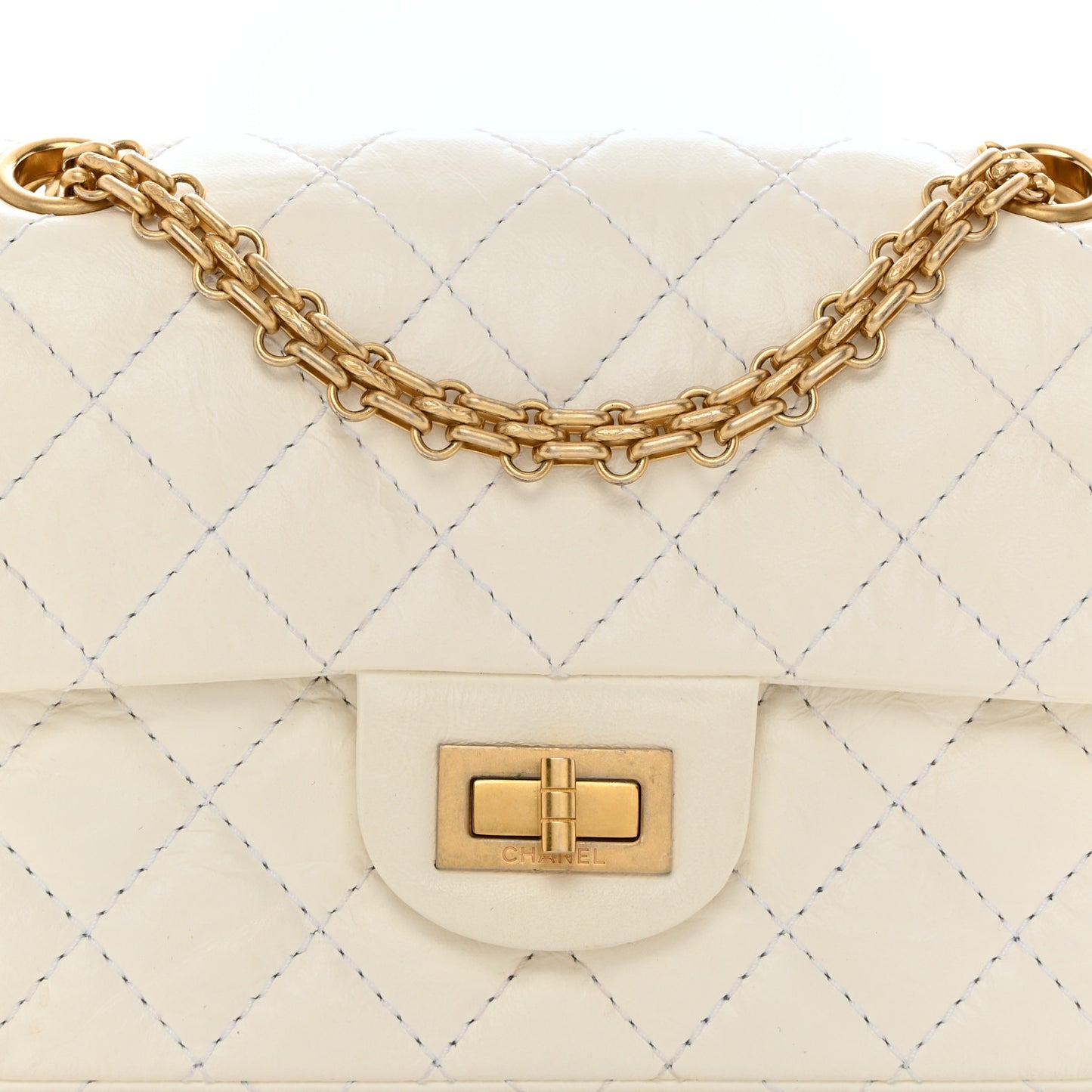 Aged Calfskin Quilted 2.55 Reissue Mini Flap White