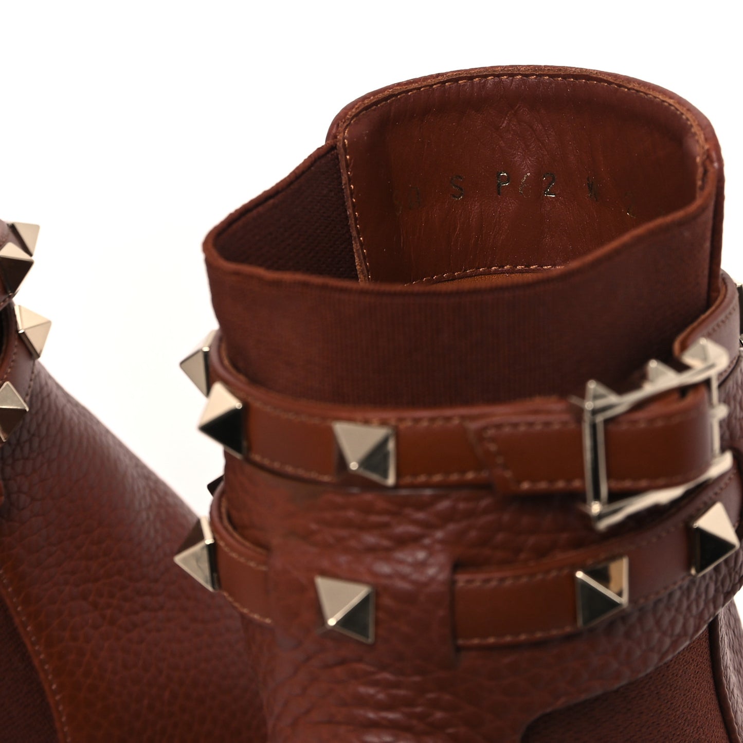 Grainy Calfskin Rockstud Chelsea 90mm Ankle Boots 39.5 Bright Cognac