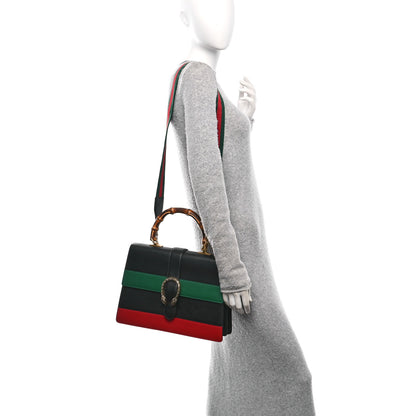 Gucci Calfskin Bamboo Web Large Dionysus Top Handle Bag Black Bright Evergreen Hibiscus Red 2 of 10