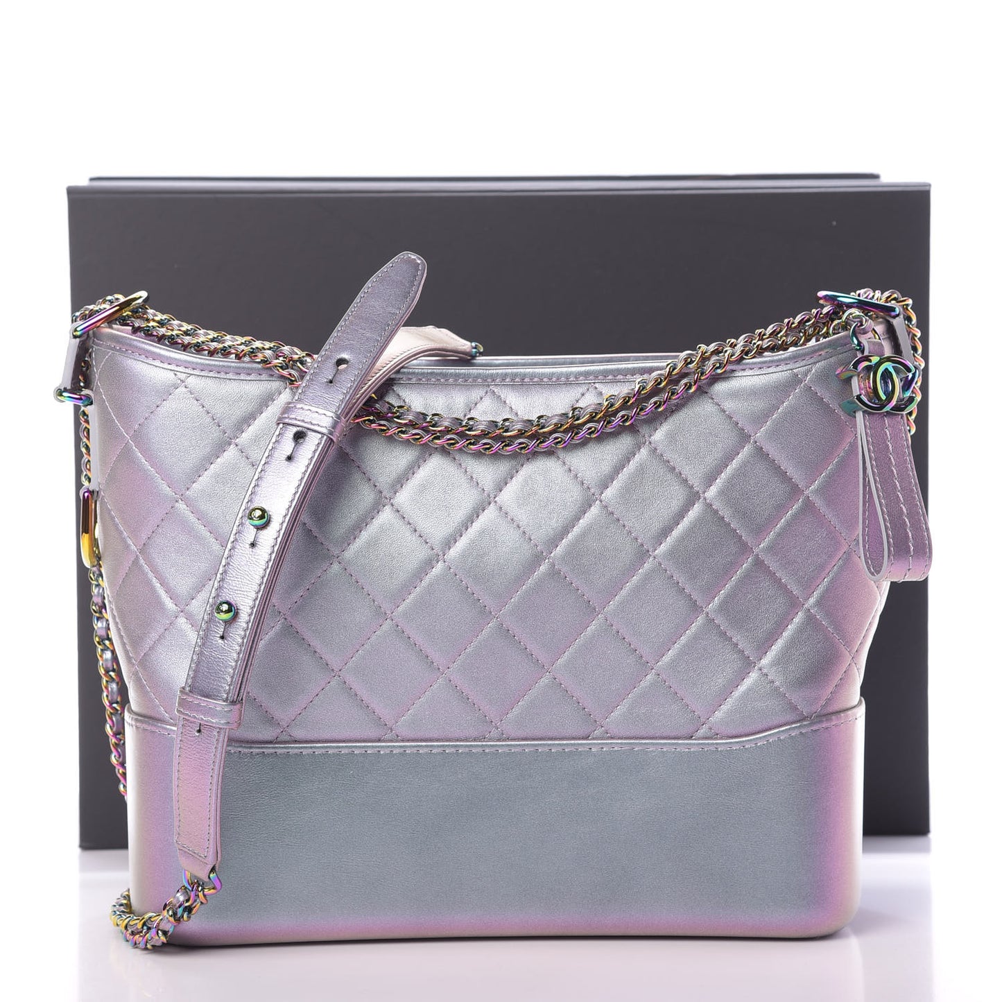 Iridescent Lambskin Calfskin Quilted Medium Gabrielle Hobo Light Purple