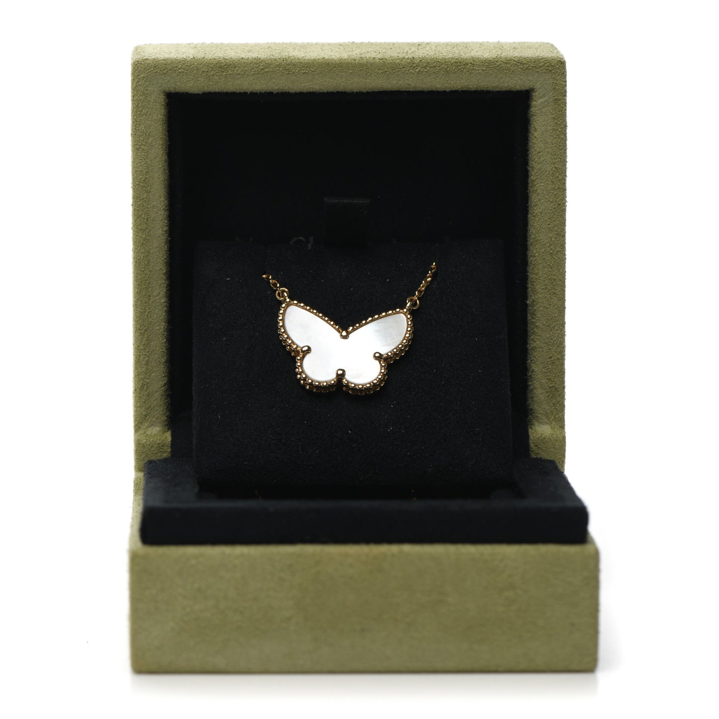 18K Yellow Gold Mother of Pearl Lucky Alhambra Butterfly Pendant Necklace