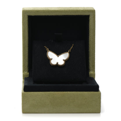 Van Cleef & Arpels 18K Yellow Gold Mother of Pearl Lucky Alhambra Butterfly Pendant Necklace 6 of 6