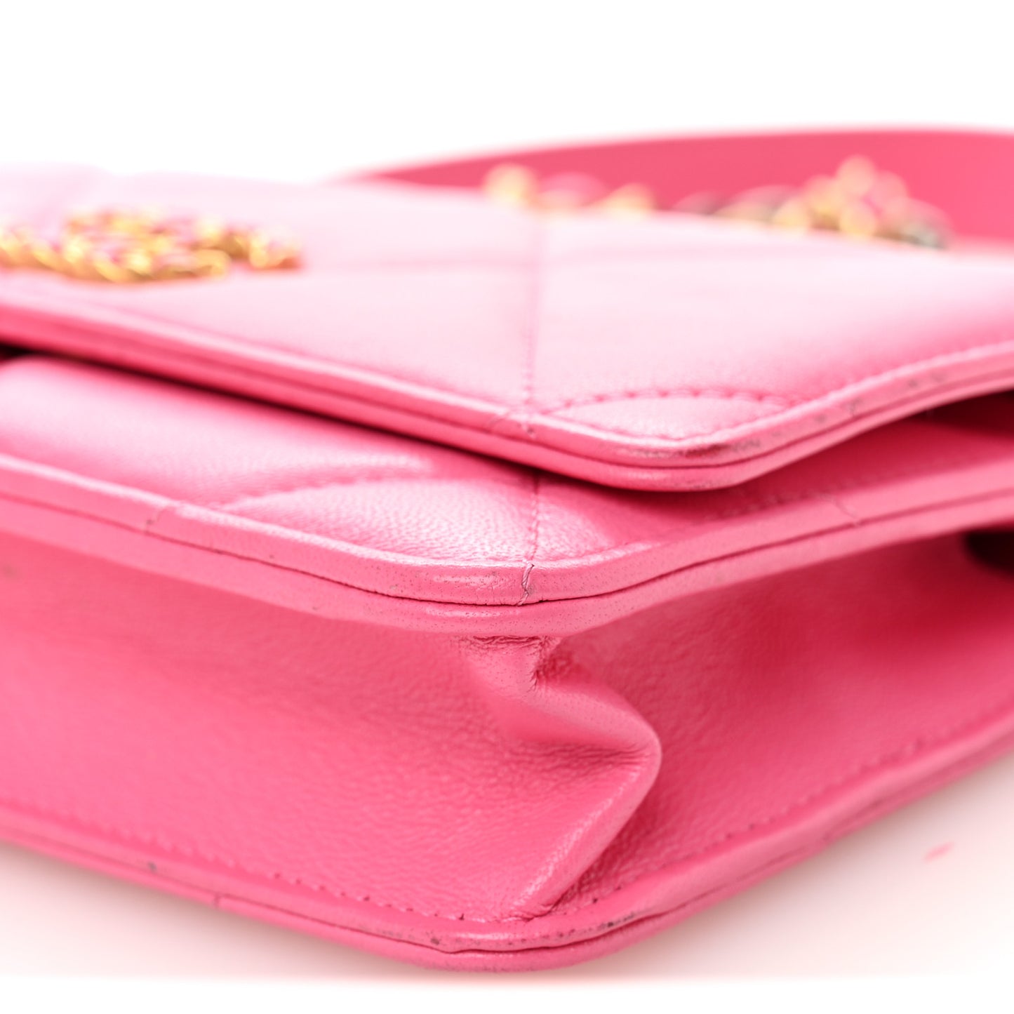 Lambskin Quilted Chanel 19 Wallet On Chain WOC Dark Pink