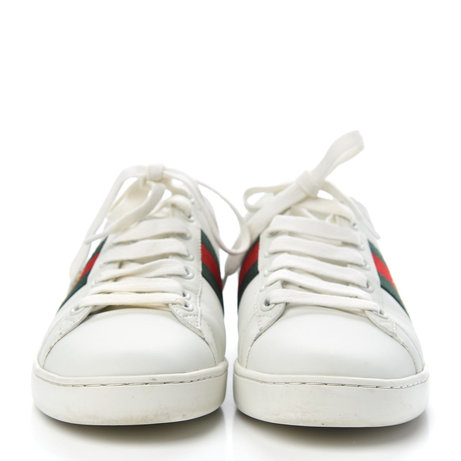 Gucci Calfskin Web Bee Embroidered Womens Ace Sneakers 37 White Green 2 of 12