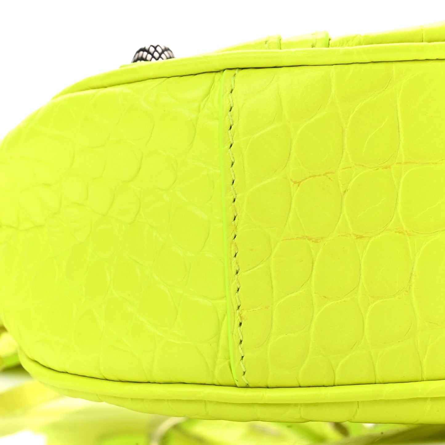 Extra Supple Calfskin Crocodile Embossed Le Cagole Shoulder Bag XS Fluo Yellow