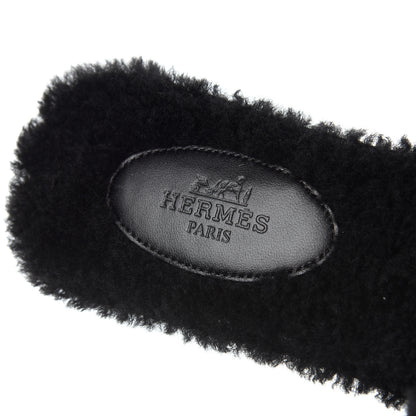 Hermes Woolskin Oran Sandals 37 Black 6 of 8