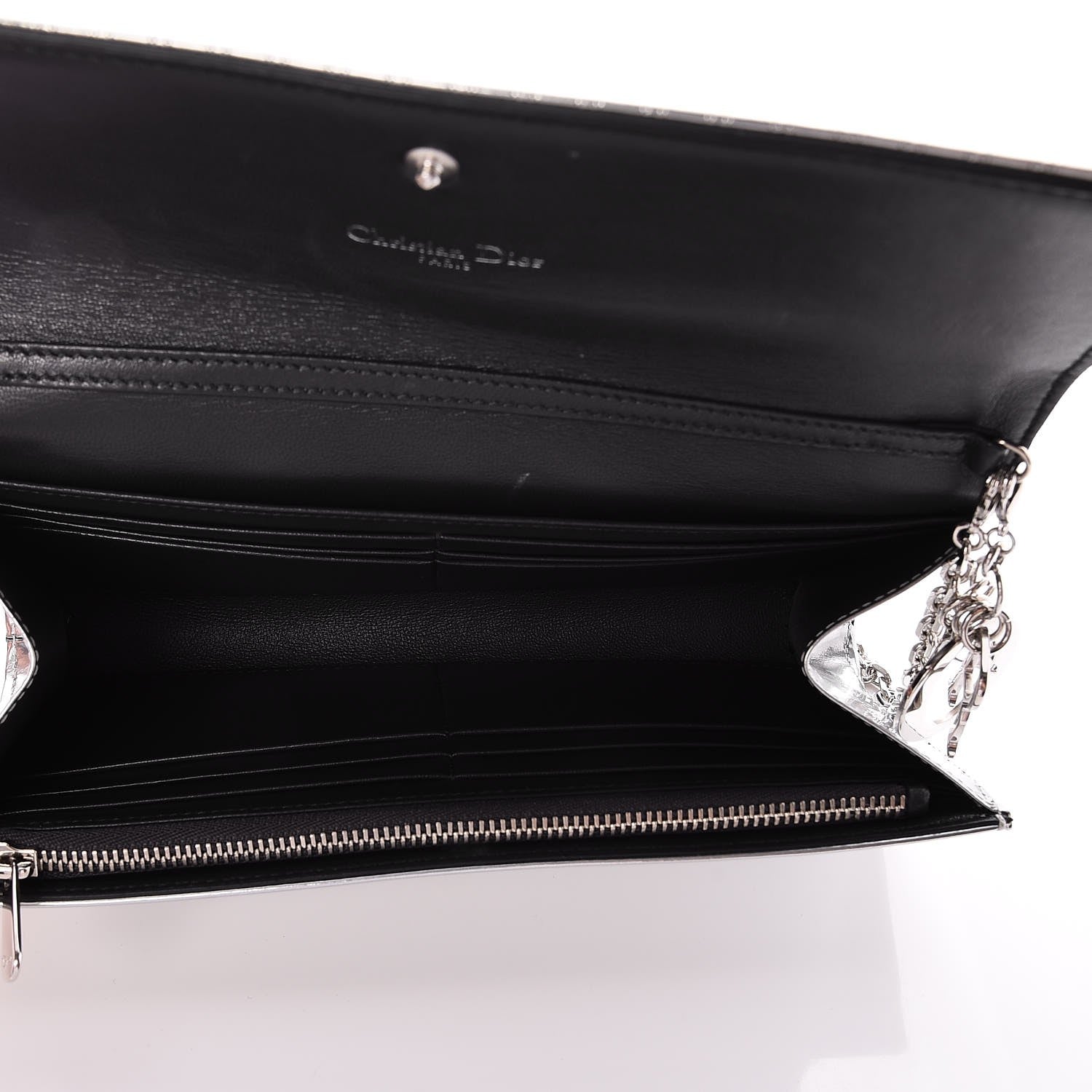Christian Dior Metallic Patent Micro-Cannage Lady Dior Croisiere Chain Wallet Silver 5 of 7