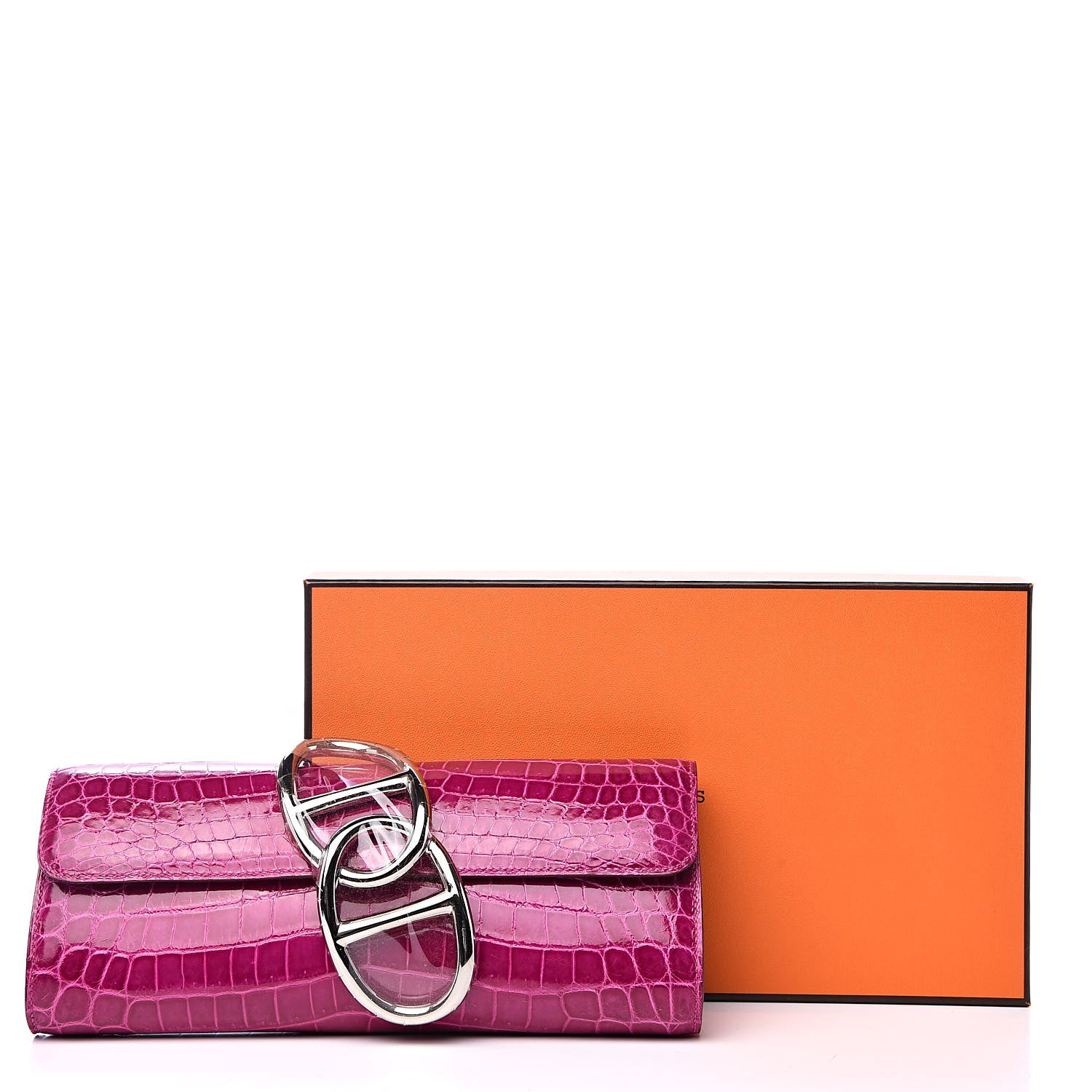 Hermes Shiny Niloticus Crocodile Egee Clutch Rose Scheherazade 10 of 10
