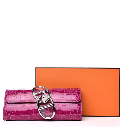 Hermes Shiny Niloticus Crocodile Egee Clutch Rose Scheherazade 10 of 10