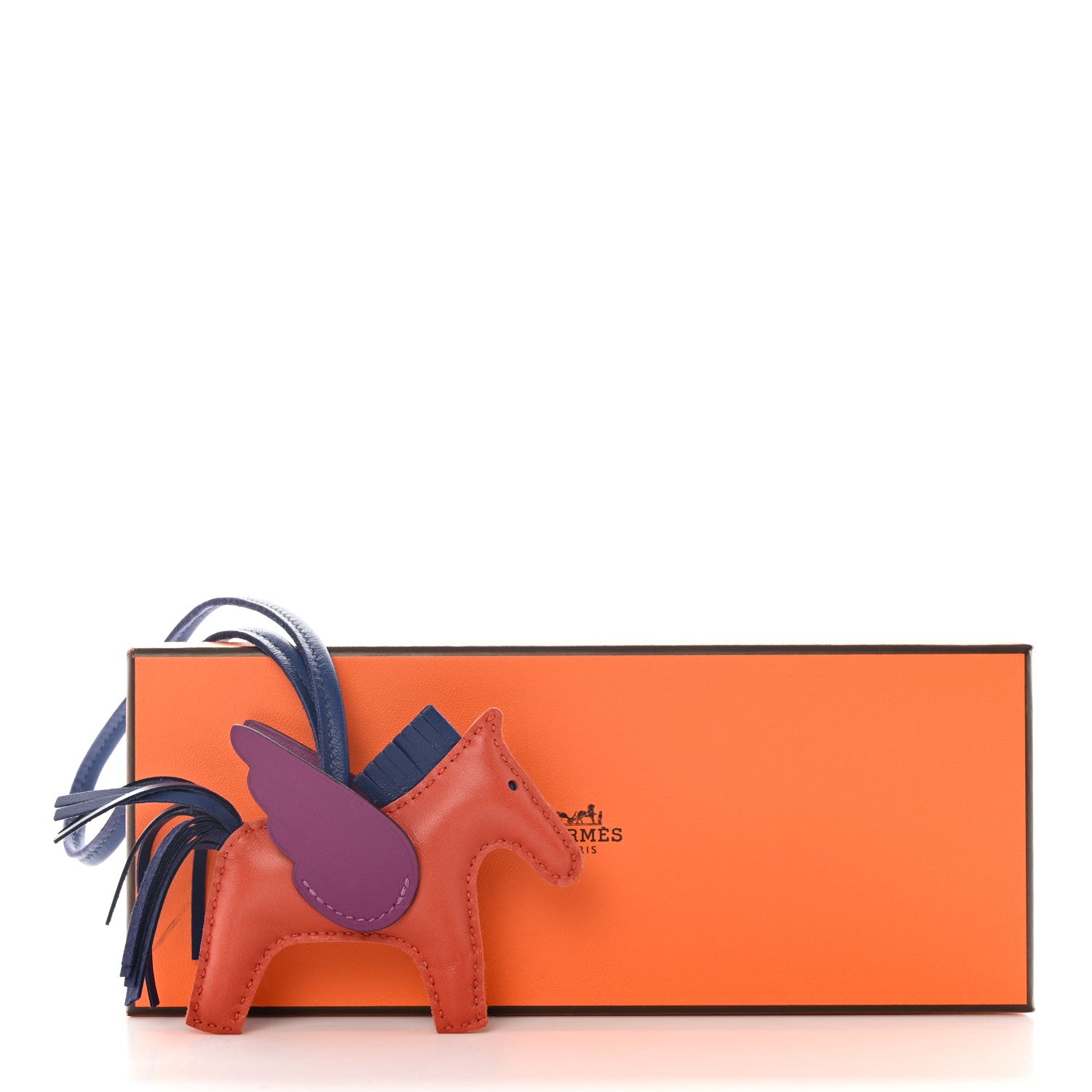 Hermes Milo Lambskin Grigri Rodeo Pegase Horse Bag Charm PM Cornaline Bleu Saphir Anemone 5 of 5