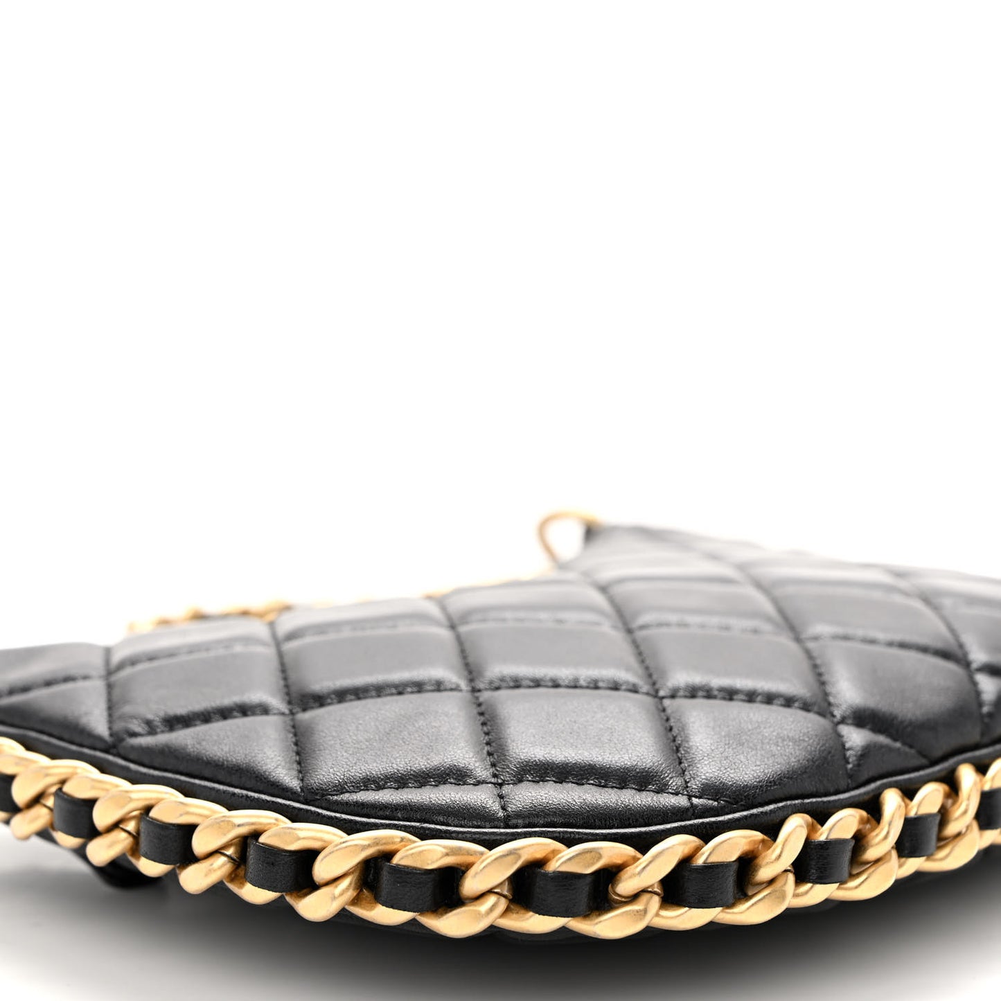 Shiny Crumpled Lambskin Quilted Trendy Chain Around Hobo Black