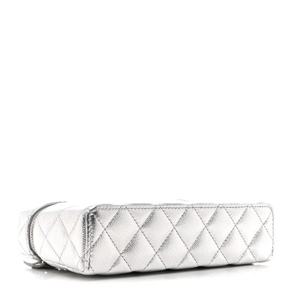 Chanel Metallic Caviar Quilted Top Handle Slim Vanity Case With Chain Silvery 4 of 11