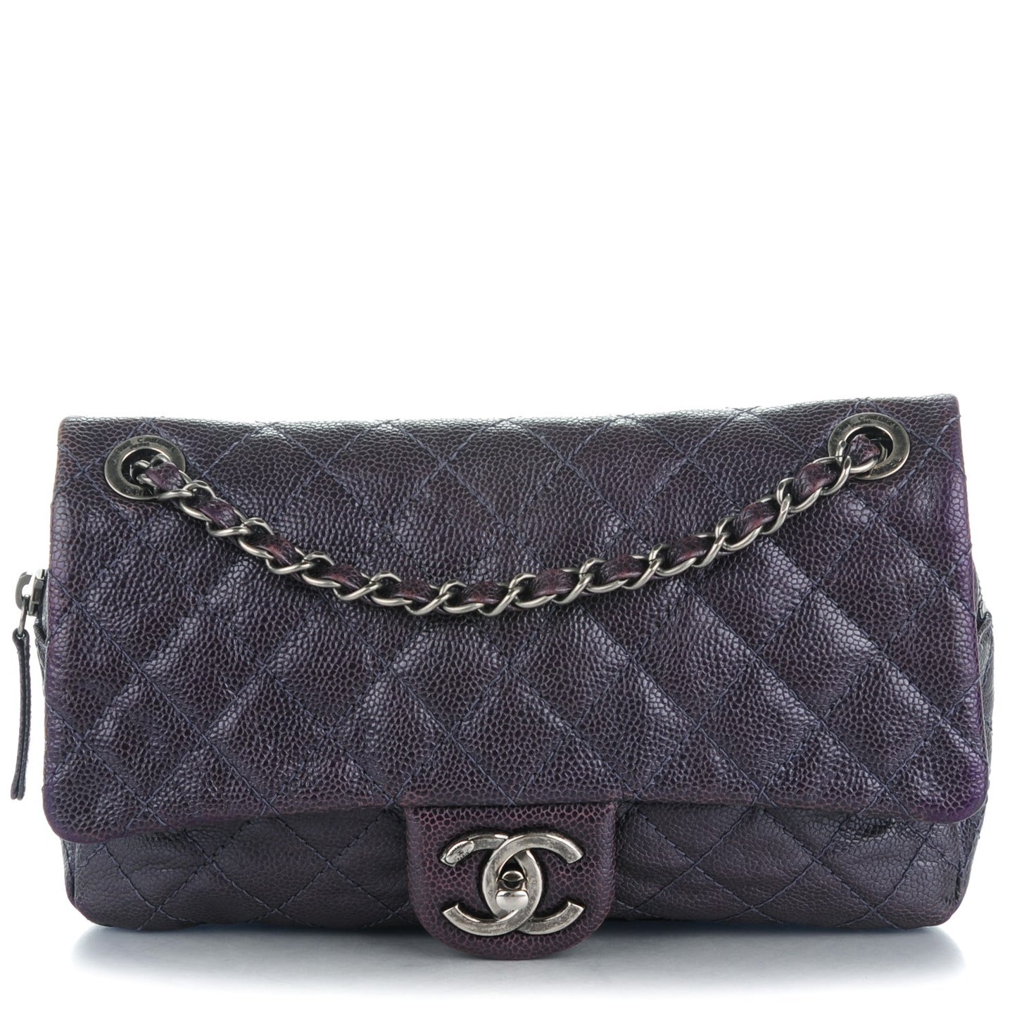 Iridescent Caviar Quilted Small Chic Flap Dark Purple
