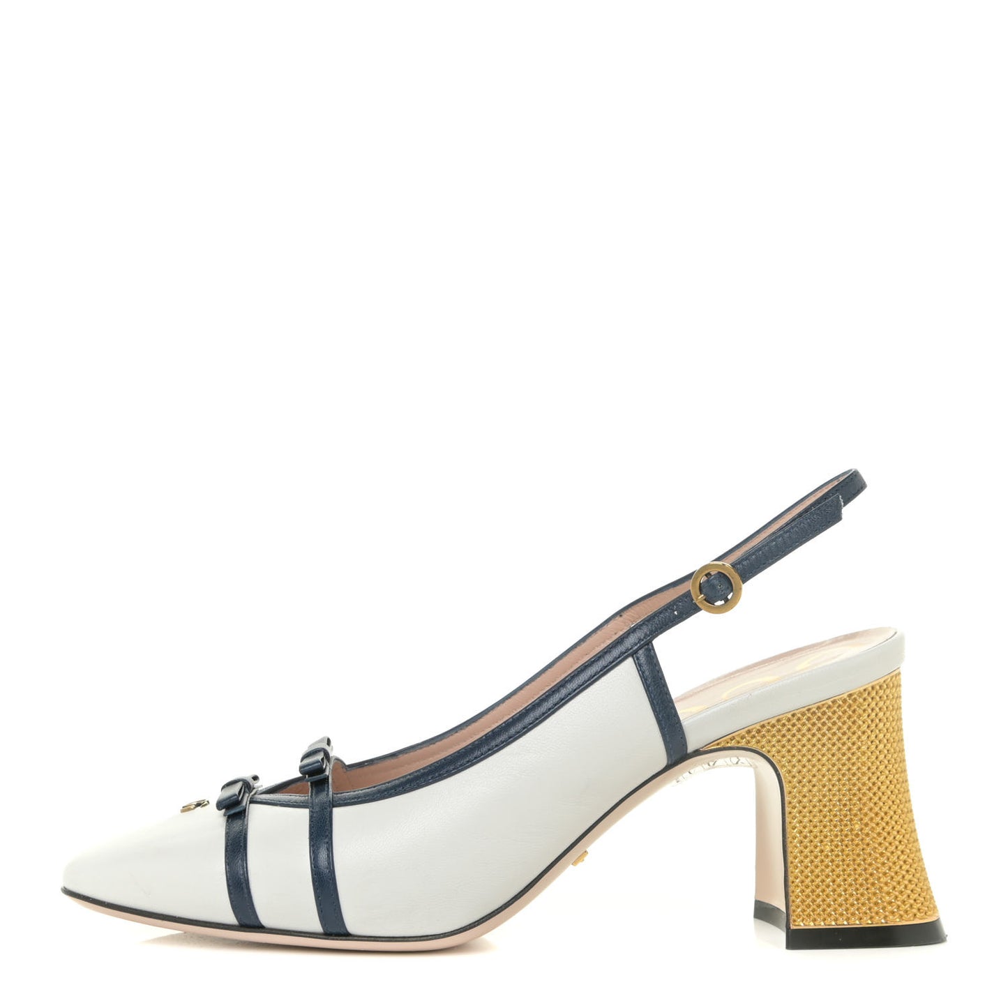 Malaga Kid Bow Bow Mid Heel Slingback Pumps 36.5 White Navy