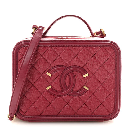 Chanel Caviar Quilted Medium CC Filigree Vanity Case Burgundy 1 of 11