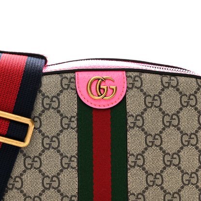 Gucci GG Supreme Monogram Textured Dollar Calfskin Web Ophidia Small Crossbody Bag Beige Ebony Fuchsia 7 of 11