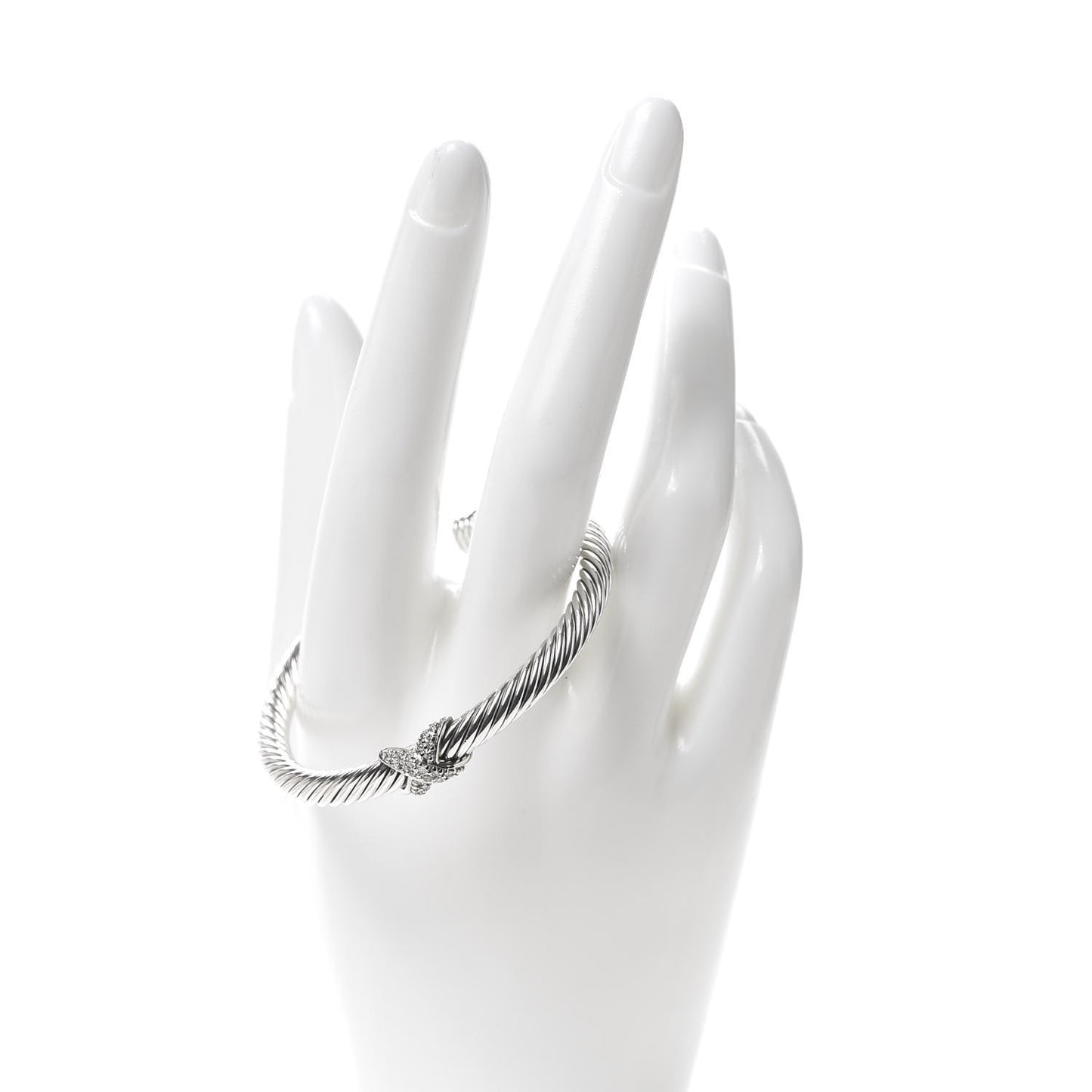 Sterling Silver 18K White Gold Diamond Pave 5mm X Cable Bracelet