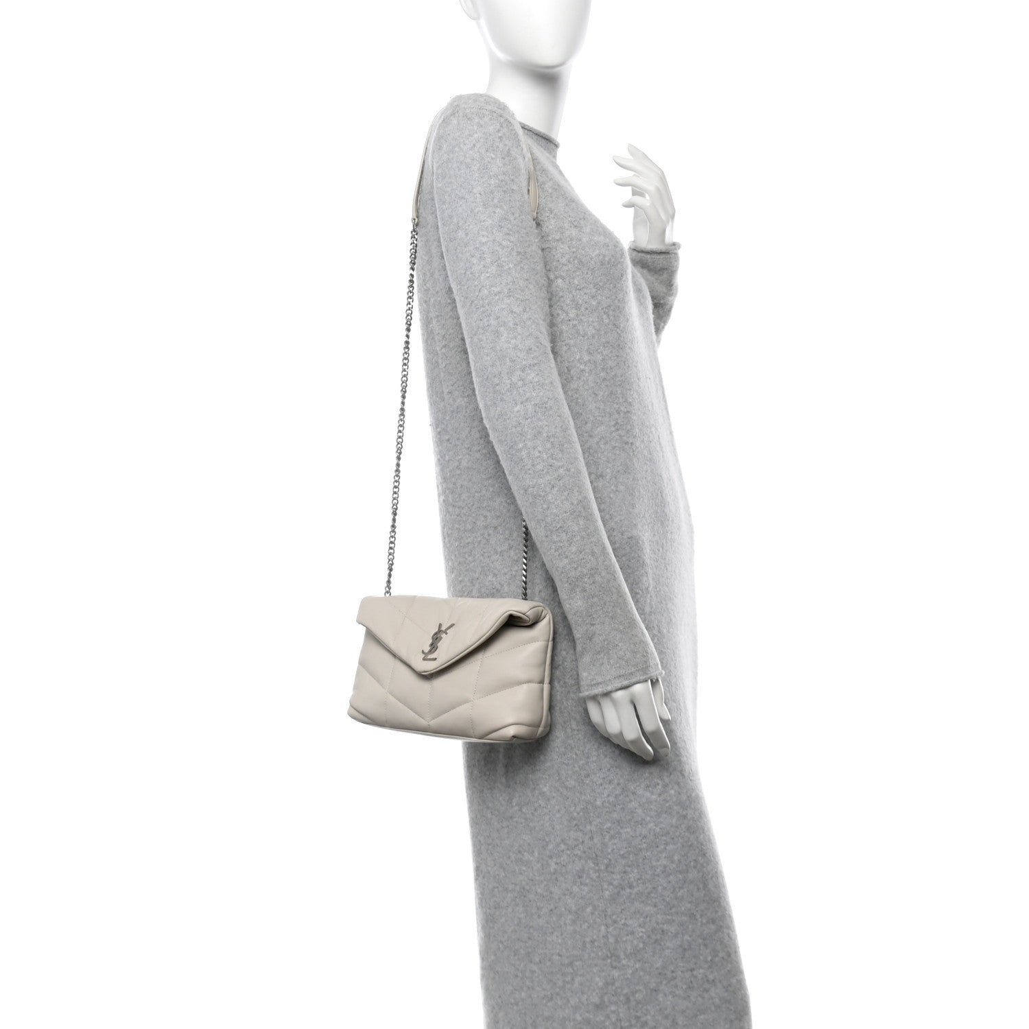Saint Laurent Lambskin Quilted Toy Loulou Puffer Monogram Chain Satchel Crema Soft 2 of 10