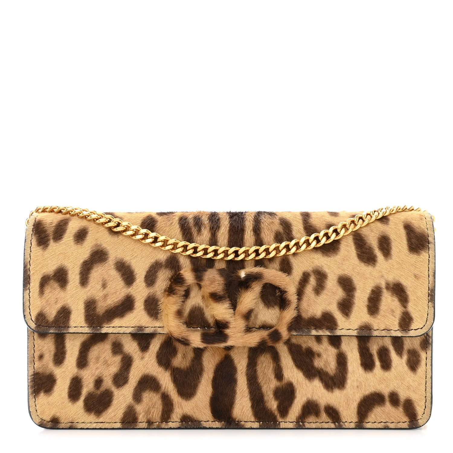 Valentino Garavani Calf Hair Leopard Print VSling Chain Wallet 1 of 11