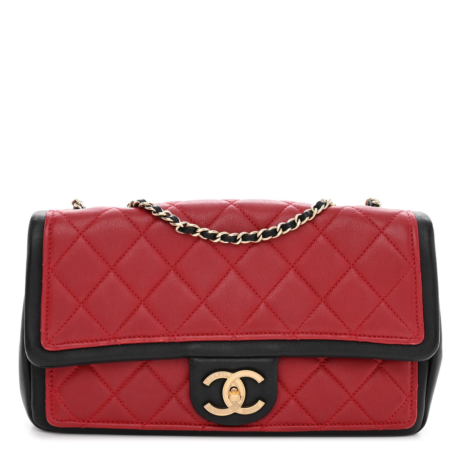 Chanel Calfskin Quilted Medium Graphic Flap Red Black 1 of 11