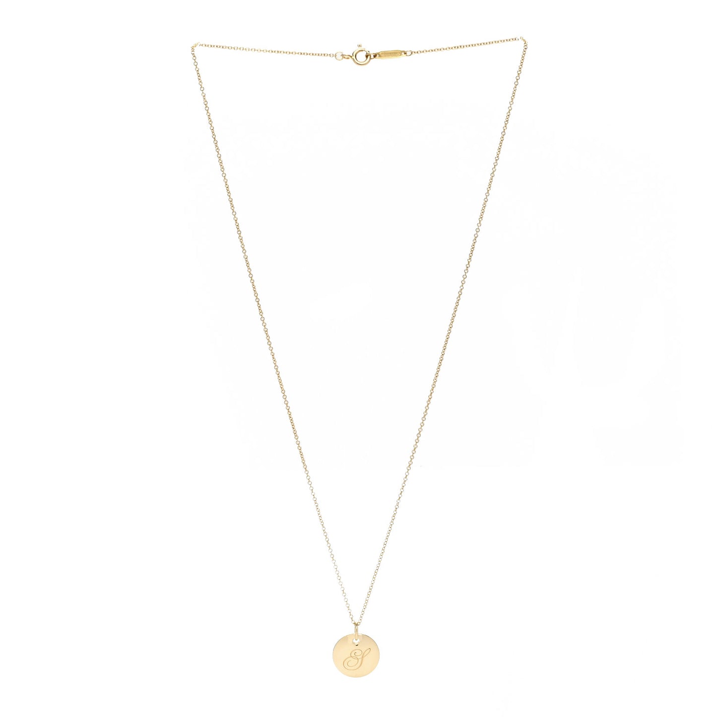 18K Yellow Gold Notes Letter S Disc Charm Pendant Necklace