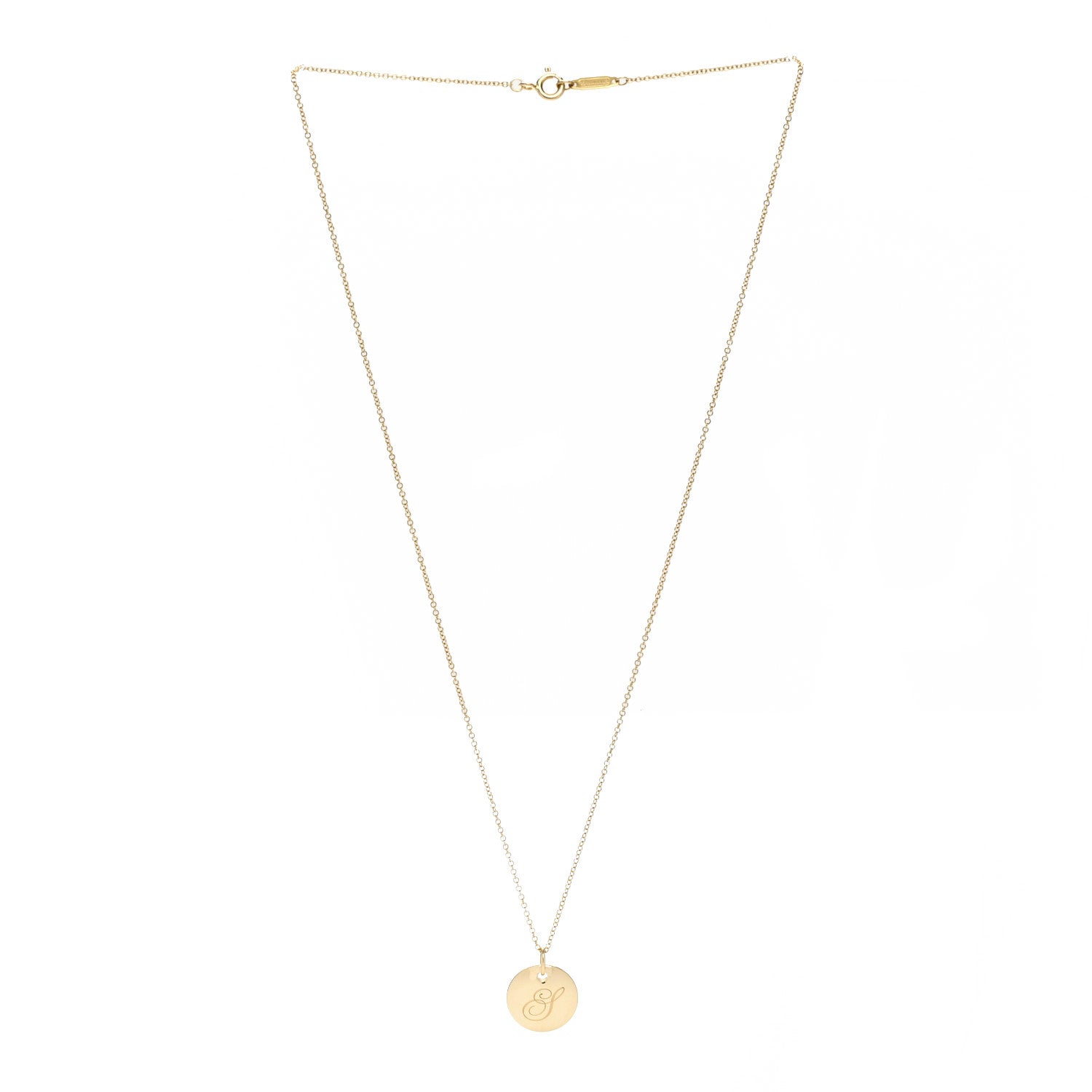 Tiffany 18K Yellow Gold Notes Letter S Disc Charm Pendant Necklace 3 of 7